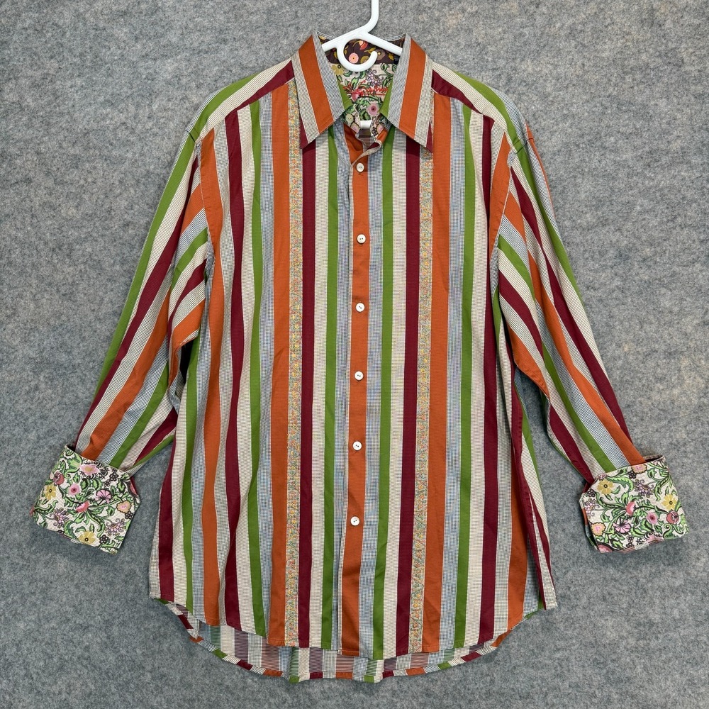 Robert Graham‎ Button Dress Shirt Mens XL Fall Colors Embroidered Floral Rare
